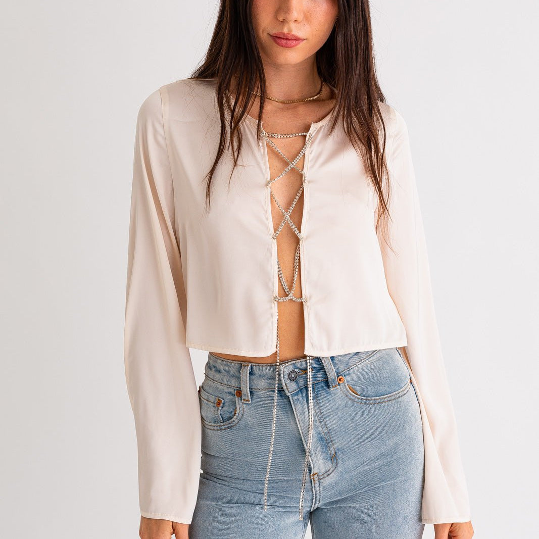 LASSO RHINESTONE SATIN TOP - Ecozini
